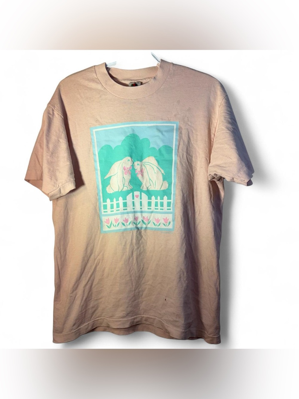 Vintage Fruit of the Loom Pastel Pink Bunny Graphic Tee